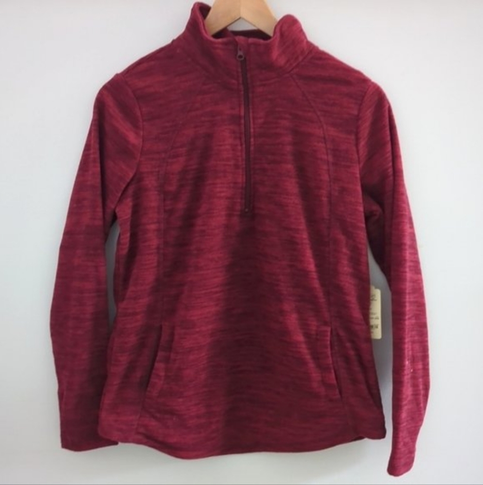 ST. JOHN'S BAY | Women's Deep Ruby Rhubarb Pullover Fleece Sweater